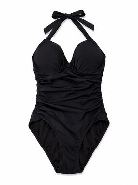 Victoria’s Secret The Unforgettable One Piece Swimsuit Black Ruched Halter 36C